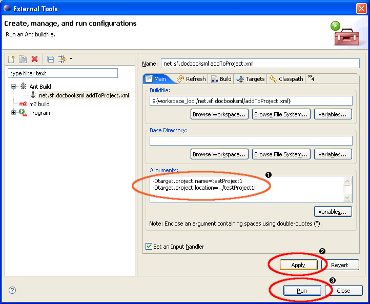 configure the run of Deployment of DocBook.sml to another project and run the process